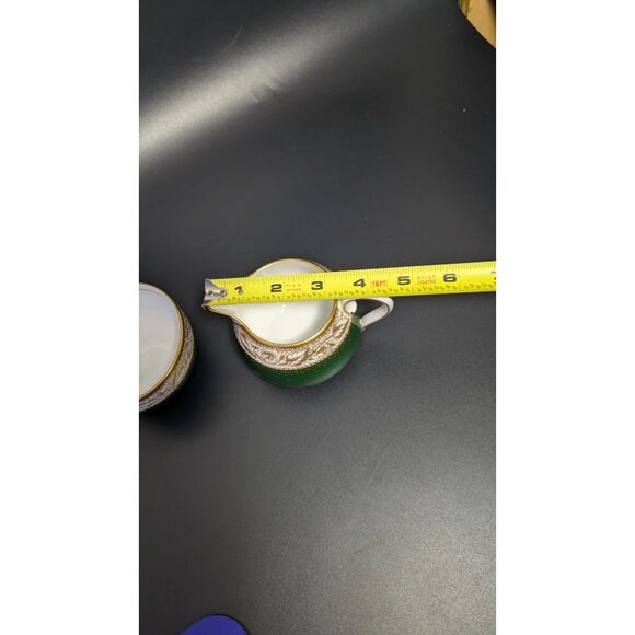 Vintage Spode Green Gold Creamer Sugar Bowl Set Fine Bone China Elegant Design - Picture 2 of 16